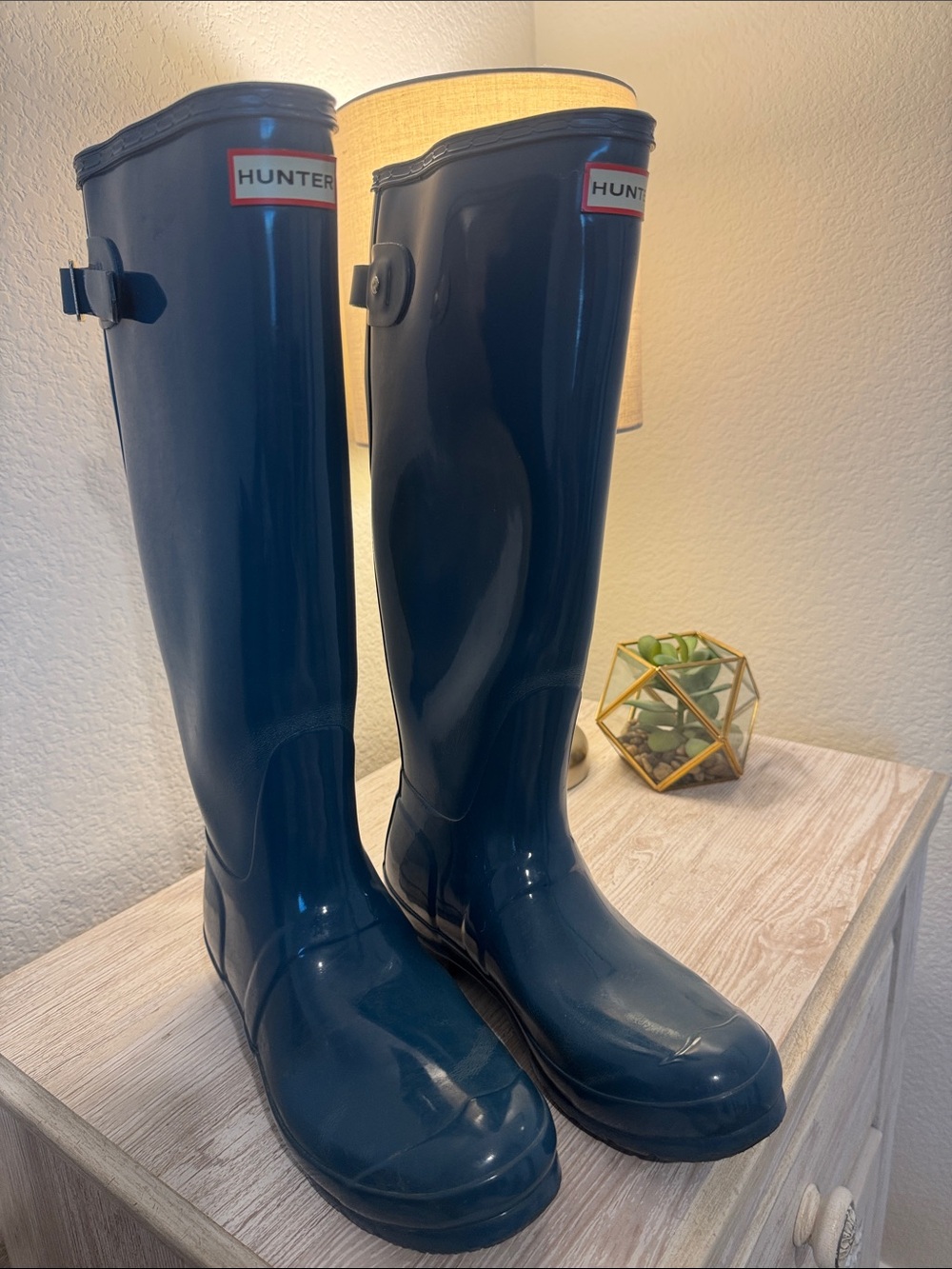 Hunter Gloss Tall Rain Boots in Navy Blue
